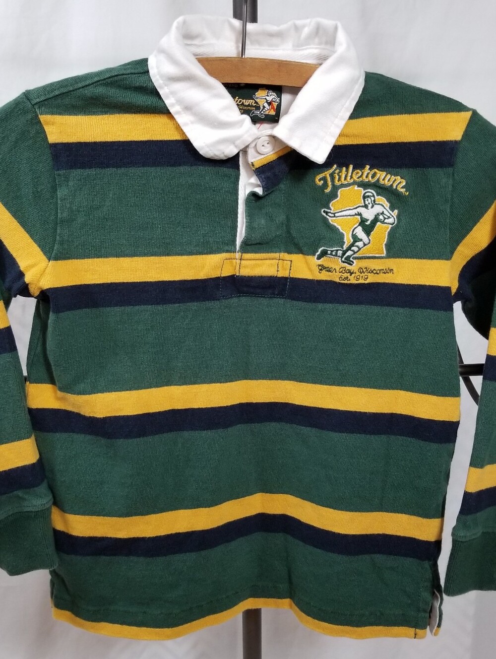 Green Bay Packers Retro Lands End Titletown Rugby Shirt Youth Medium See Measure